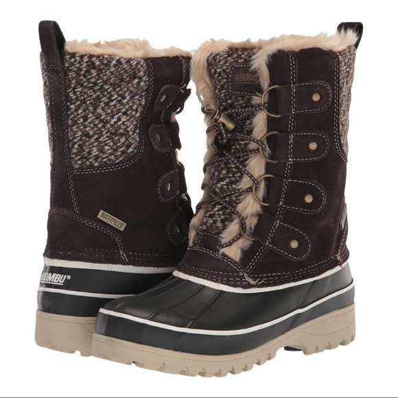 Khombu Waterproof Winter Snow Boots Nina Mid-Calf Lace-Up Rugged Non-Slip Shoes